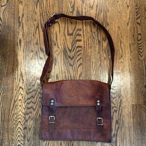 Brown leather messenger bag